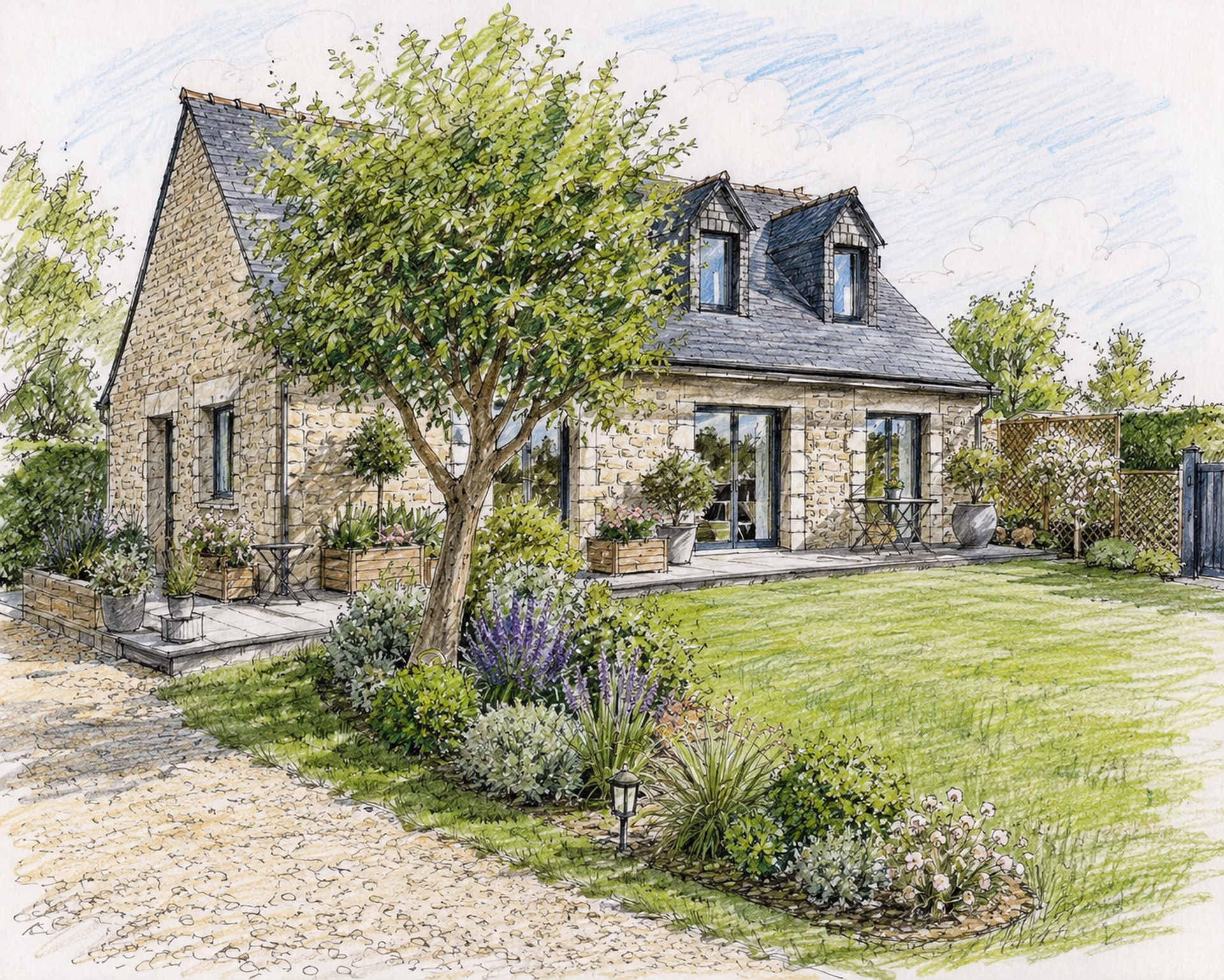 Illustration conception de jardin bretonnant